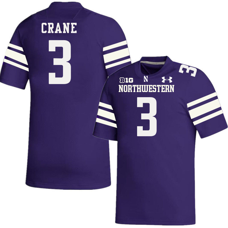 Northwestern Wildcats #3 Tate Crane College Football Jerseys Stitched-Purple